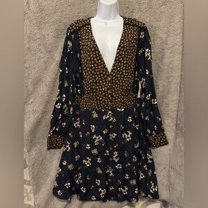 A Beautiful Soul Dress Womens XL 14 / 16 Floral Midi Black Button Long Sleeve